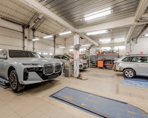 a modern car in a service shop