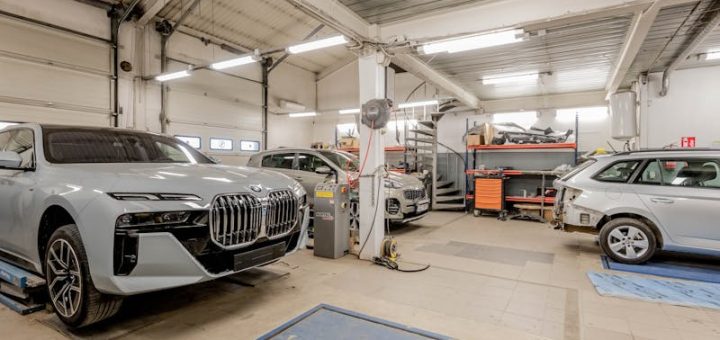 a modern car in a service shop